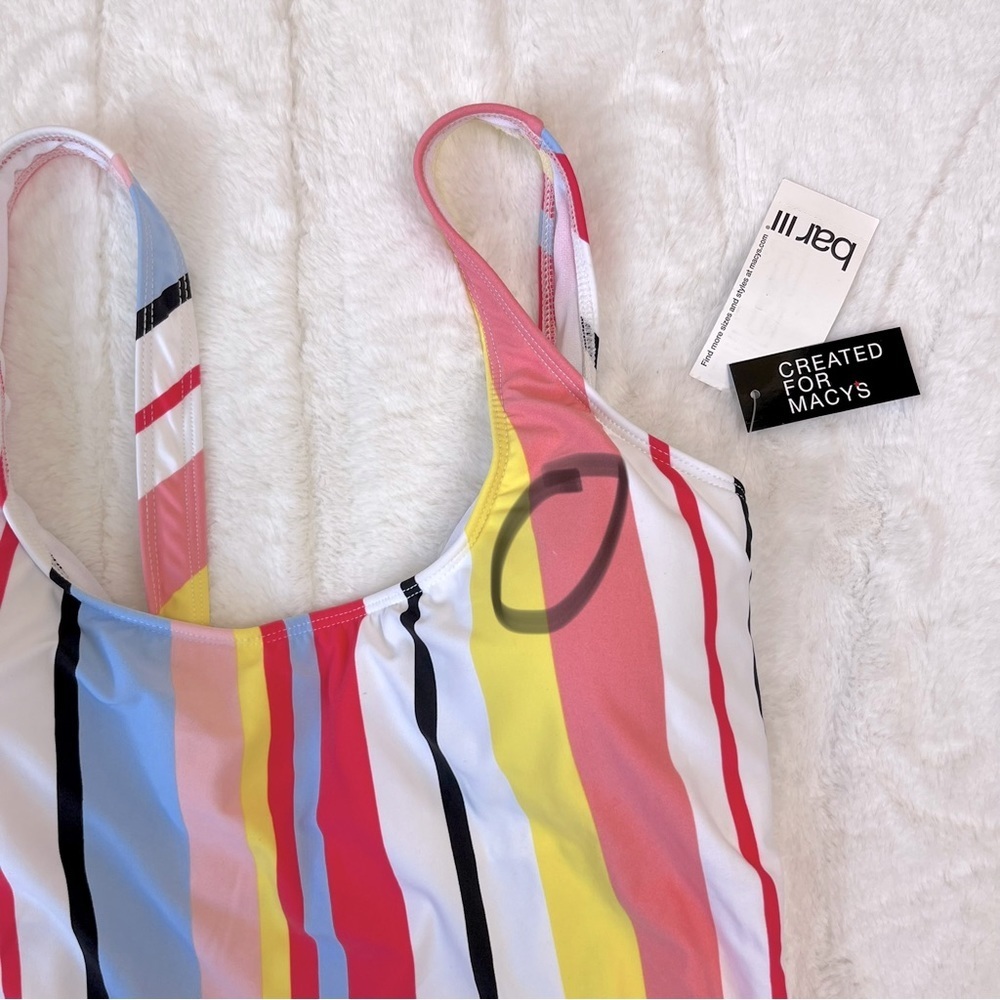 Bar III Stripe High Leg Cheeky One Piece Swimsuit NWT Minor Flaw Sz L - Picture 5 of 7